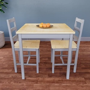 Grey & Pine 2 Seater Dining Table Set | Compact Kitchen Table with Chairs - Picture 1 of 12