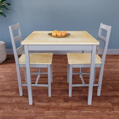Grey & Pine 2 Seater Dining Table Set | Compact Kitchen Table with Chairs - Image 1 of 4