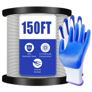 1/4" Stainless Steel Cable,7x19 Strand Aircraft Wire Rope,Cable for Heavy Dut... - Picture 1 of 6
