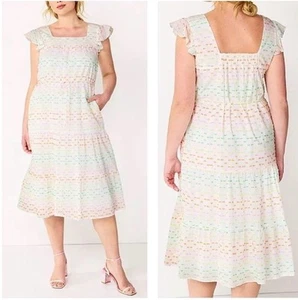 Draper James Women's Flutter Strap Smocked Midi Dress White Cotton Lined Sz S - Picture 1 of 13