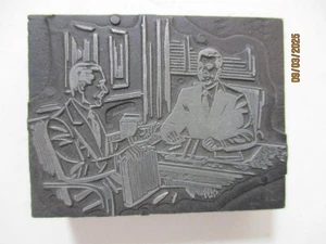 Printing Letterpress Printer Type Block Antique Men In Office Print Cut - Picture 1 of 6