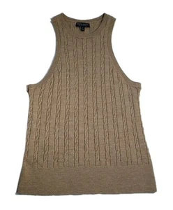 Banana Republic Cavo Merino Wool Tank Top L Womens Cable Knit Khaki Tan Classic - Picture 1 of 8