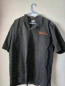 Mens Harley Davidson Button Up Service Mechanics Shirt Black Orange Size XL - Picture 1 of 4