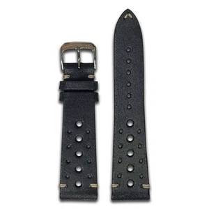 Sgancio Rapido | Cinturino Orologio Vintage Pelle | Fori Racing | Nero | Punto Crema - Foto 1 di 2