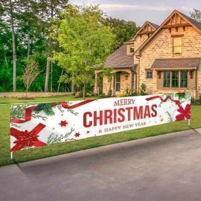 Frohe Weihnachten Outdoor Banner Weihnachtsmann Dekorationen Merry Christmas Neu - Bild 1 von 4