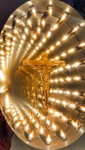 VTG Lighted Infinity Mirror Lamp Light Disco Wall Prop Horror Movie Crucifix - Picture 1 of 11