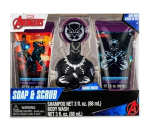 Marvel Avengers Black Panther 4pc Scrub Brush, Body Wash and Shampoo Bath Set ๐ - Picture 1 of 7