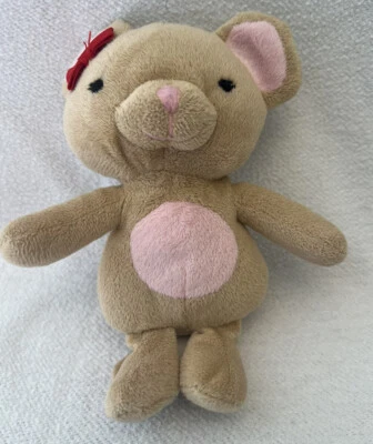 GYMBOREE Snow Cozy Mouse Rattle Plush Baby Toy Tan Pink Red Bow 2016 7" No Scarf - Image 1 of 4