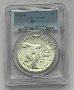 1983- D SILVER LOS ANGELES XXIII OLYMPIAD PCGS MS 69 SILVER 1$ DOLLAR COIN - Picture 1 of 4