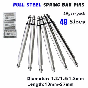 20pcs D1.3 1.5 1.8mm Stainless Steel Watch Strap Spring Bar 10-27mm Release Pins - Picture 1 of 15
