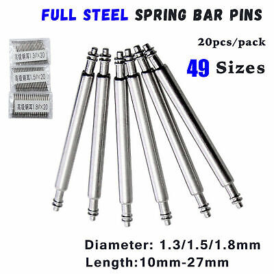 20pcs D1.3 1.5 1.8mm Stainless Steel Watch Strap Spring Bar 10-27mm Release Pins • 4.10€