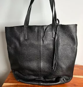 Melrose and Market Black Leather Tote Bag Full Grain 14x14x11 inch - Picture 1 of 7