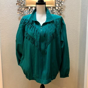Super Fun 80s Vintage Teal/Kelly Green Windbreaker/Jogging Jacket Oversized M - Picture 1 of 11