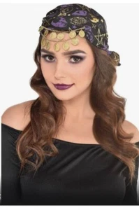New Fortune Teller Headwrap, Gold Coins Black, Gold & Violet Mystical Dress up - Picture 1 of 1