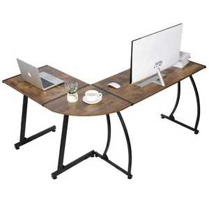 L-förmiger Computer Schreibtisch L-förmige Ecke Schreibtisch Laptop Studium Schreibtisch braun - Bild 1 von 12