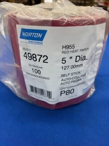 Norton H955 Self Stick 5” Red Heat Paper 80 Grit 49872 - 100 count roll - Picture 1 of 1