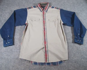 Camicia vintage Wrangler 16 x 35 x coda lunga tinta unita jeans a quadri - Foto 1 di 8