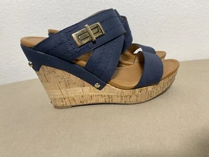 Tommy Hilfiger DAMENSCHUHE KEILABSATZ PLATEAU MARINEBLAU GOLD AKZENTE 6,5 - Bild 1 von 9