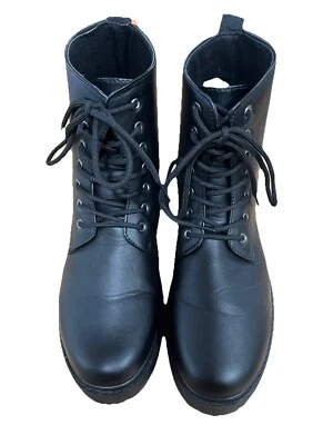 Botas de combate Charles Albert Platform Lug negras de cuero vegano para mujer talla 10 Foto 1 de 4