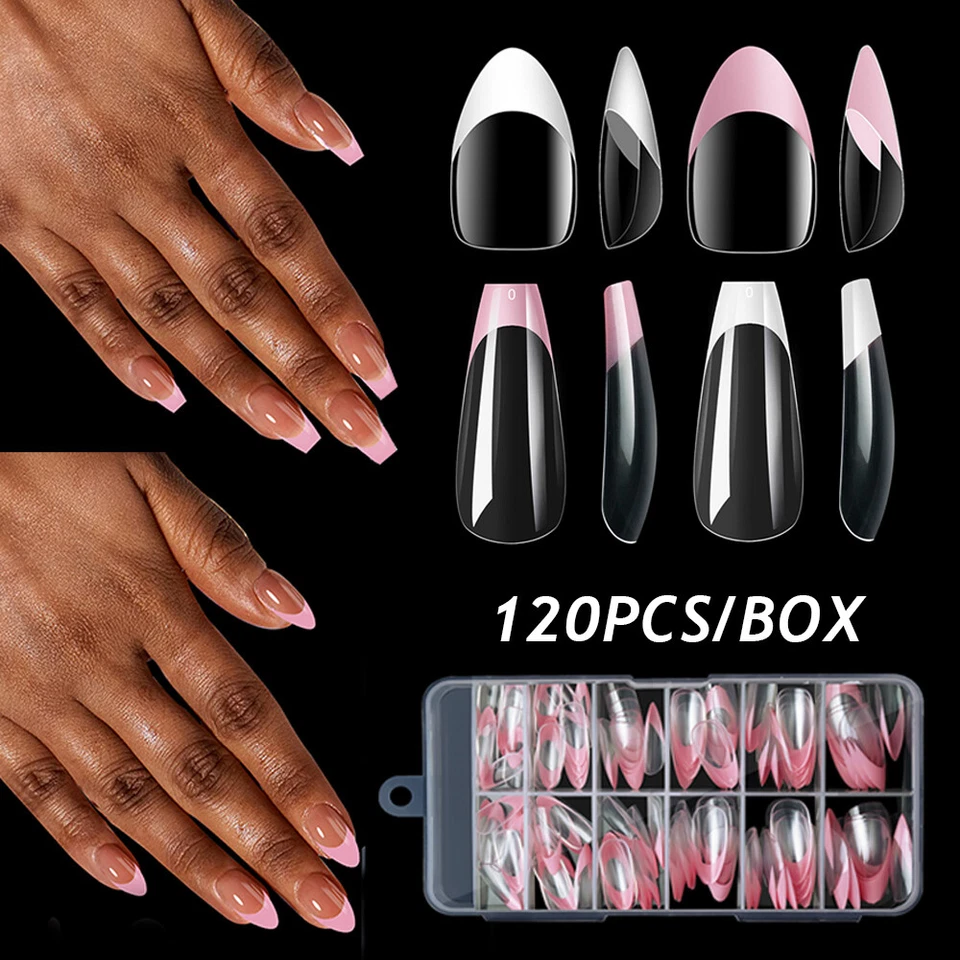 120Pcs False Nail Tips Short French Half Cover Artificial Acrylic Nails Clear - Image 1 of 4