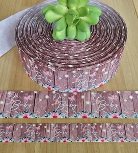 7/8 & 1.5" (1 YD) Oh Baby Grosgrain Ribbon Baby Shower Gift Wrap Diaper Cake - Picture 1 of 1