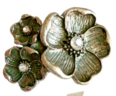 großer BLÜTEN Strass Schmuck Ring Blume Glitzer silber verstellbar NEU + TOP - Bild 1 von 3