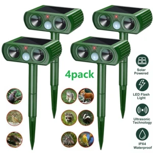 4× Upgraded Solar Ultrasonic Animal Repellent Dog Cat Skunk Deer Raccoon Garden - Picture 1 of 9