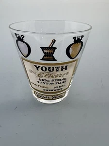 Vintage Elixir Fixer Glass YOUTH Double Old Fashioned DOF MCM Black Gold Painted - Picture 1 of 6
