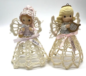 Lot of 2 Precious Moments Graced With Lace Girl Angels 2003 and 2004 Harp Bird - Picture 1 of 9