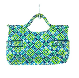 Vera Bradley mittelgroße Handtasche grün marineblau weiß Blumenmuster Baumwolle zwei Henkel Reißverschluss oben - Bild 1 von 3