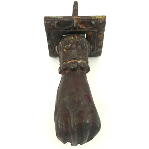 Antique Painted Cast Iron Victorian Hand Door Knocker Cover