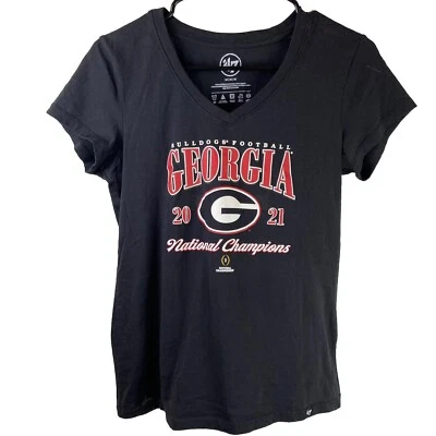 University Of Georgia Bulldogs Ladies Black V-neck T-shirt By '47 Brand Size M - Image 1 of 4