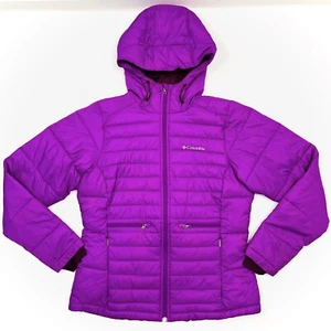 Columbia Hooded Powder Pillow Puffy Jacket Red Purple Womens Size S - Foto 1 di 11