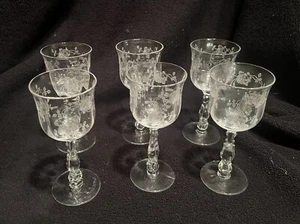 6 Fostoria Willowmere Etched 6024 Wine Goblet Glass 5 3/8" tall 3 1/2 oz - Picture 1 of 3