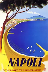 NAPOLI ITALY NAPLES OCEAN VIEW BEACH TOURISM TRAVEL ITALIAN VINTAGE POSTER REPRO - Picture 1 of 3