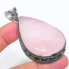 Rose Quartz Gemstone Handmade Gift Vintage Jewelry Pendant 2.64" VP 10