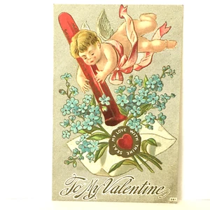 Antique Valentine Postcard Cherub Heart Flowers 1900s Divided Back Un-Posted 123 - Picture 1 of 5
