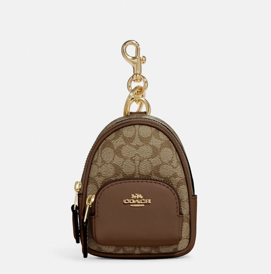 Coach C7803 Mini Court Backpack Bag Charm Keychain in Signature Canvas Brown