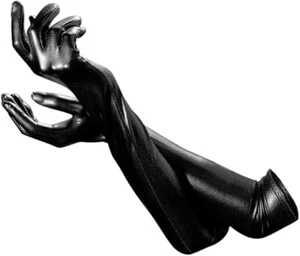 Women's Black Long Gloves Faux Patent Leather Wet Look Elegant Nightwear BNWT ✅ - Picture 1 of 6