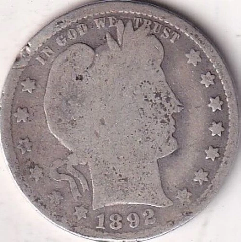 1892 SILVER Barber Quarter - G - #200 - BEAUTIFUL COLOR - BEAUTIFUL COIN Cover