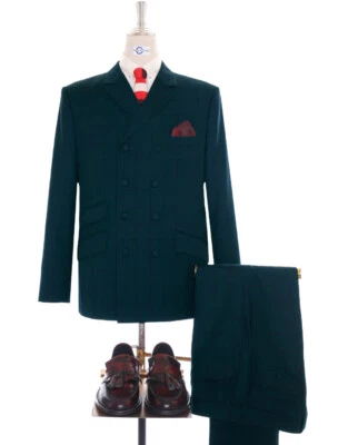 Double Breasted Suit - Dark Sea Green Windowpane Suit - Image 1 of 4