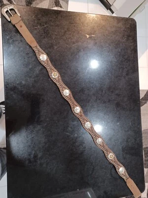 CINTURÓN DE CUERO GENUINO ESTILO OCCIDENTAL CON CONCHOS PLATEADOS Y PELO DE CABALLO TEJIDO, 34-46"" Foto 1 de 4