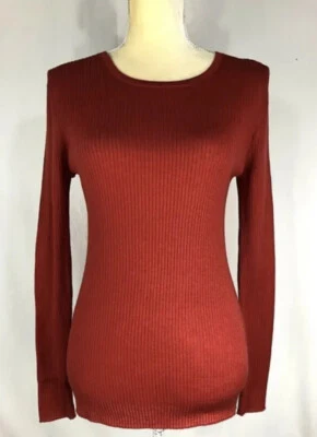 Suéter feminino Antonio Melani XS pulôver 100% lã malha com nervuras vermelho básico novo $89 - Imagem 1 de 4