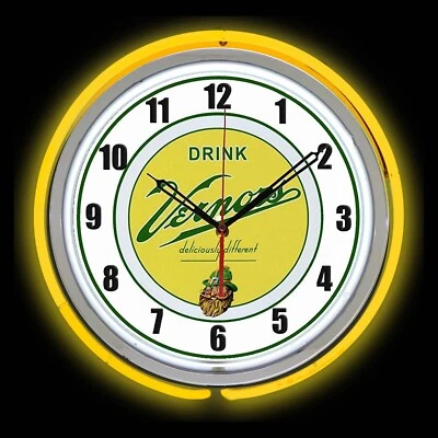 Reloj Doble Neón Amarillo Letrero Ginger Ale 15" VERNORS Deliciosamente Diferentes Foto 1 de 2