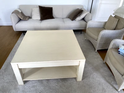 Table basse chêne 100 x 100 x 47, couleur craie,  option tiroir invisible - Photo 1/4