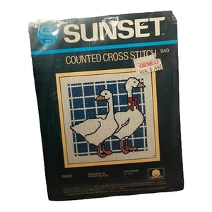 Vintage 1983 SUNSET Counted Cross Stitch Kit #940 GEESE NIP - Picture 1 of 3