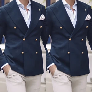 Tuta uomo blu navy lavoro business doppiopetto 2 pezzi giacca ufficiale blazer - Foto 1 di 16