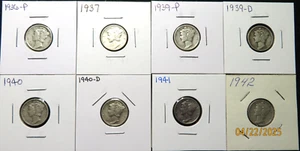 Fourteen(14) 1936-1945 P&D Mercury or Winged Liberty Head SILVER Dimes 5 - Picture 1 of 4