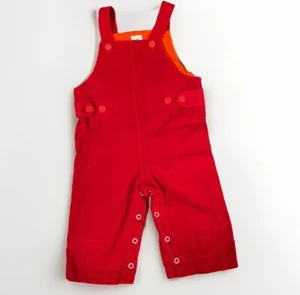 Vintage Red Corduroy Overalls, Size 18 Months, Button Detail, Snap Crotch - Picture 1 of 5
