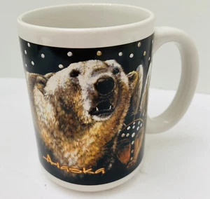 Alaska Souvenir Polar Bear Coffee Mug Cup Carol Kalhagen Artist Gold Letters - Picture 1 of 9